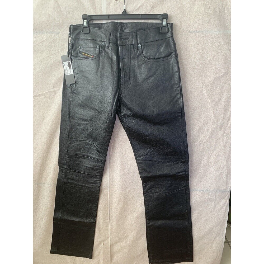DIESEL Leather Black Pants Women's Size 27 Lined Motorcycle Biker (1411)New